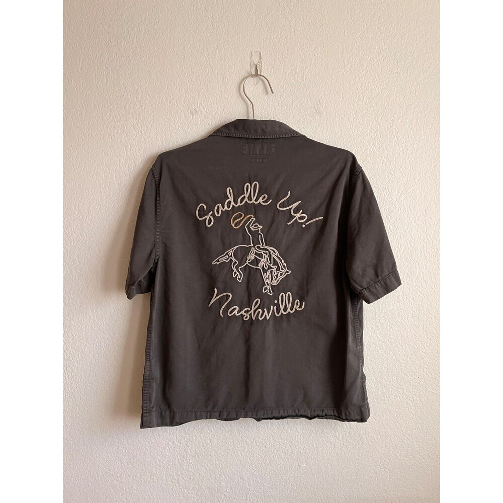 Abercrombie & Fitch Short Sleeve Cropped Workwear Saddle Up Shirt Size XS